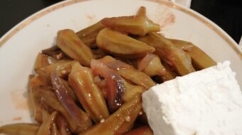 Foodbook #524 okra stew with feta