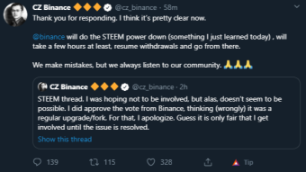 It's your reputation in play, Binance, not Steem's