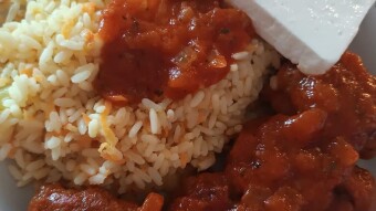 Daily meal #56 soutzoukakia with rice and feta cheese