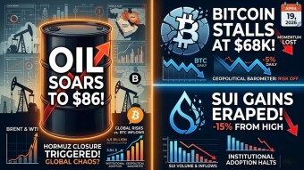 Hormuz Closes Again: Bitcoin and SUI Stall as Oil Soars to $86