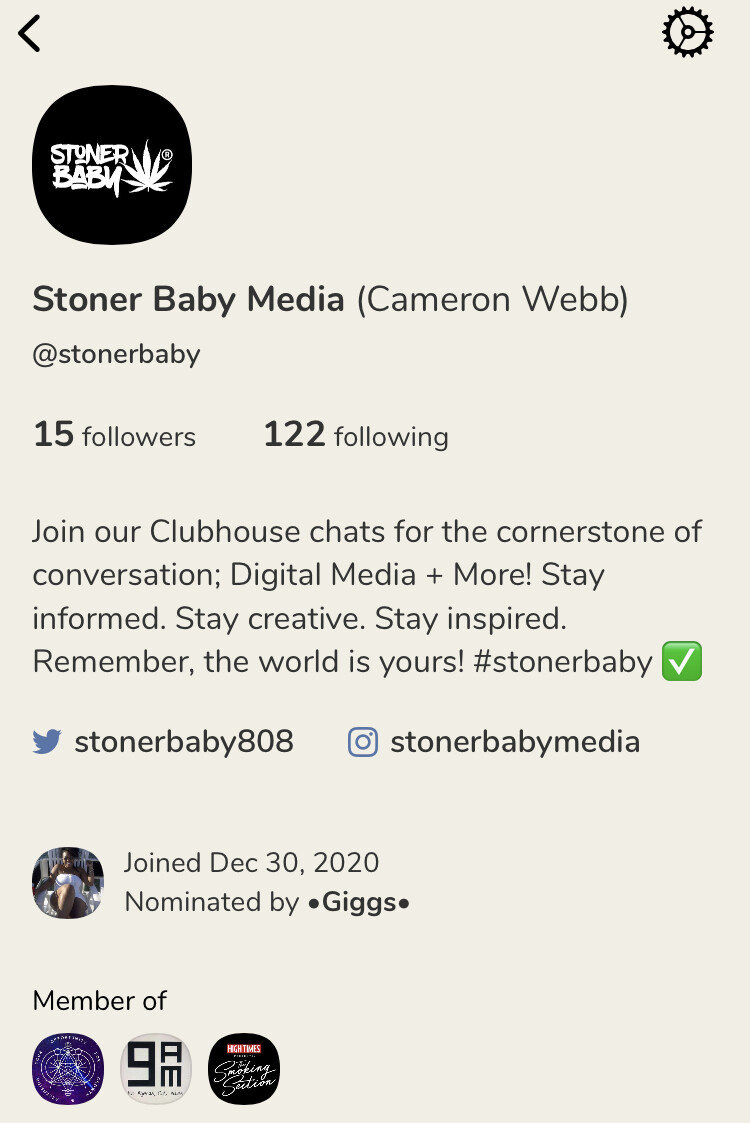 @stonerbaby profile on Clubhouse app