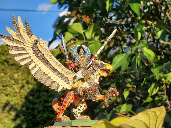 Eltharion on Stormwing outside, enjoying the sun