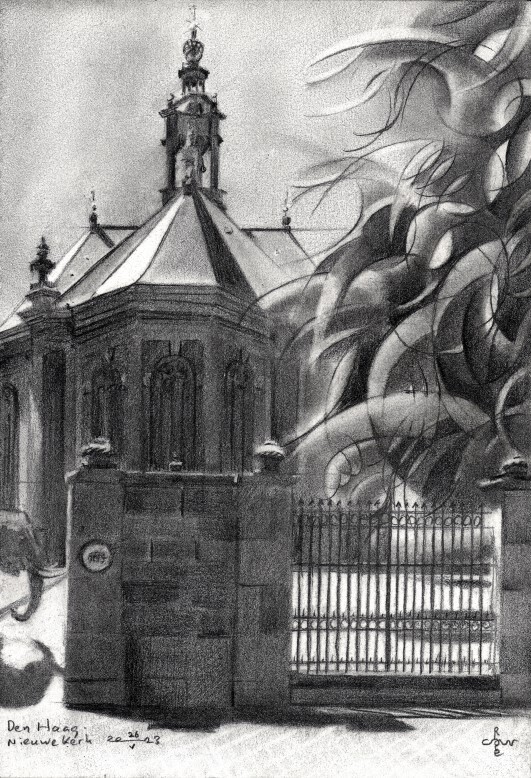impressionist urban graphite pencil drawing