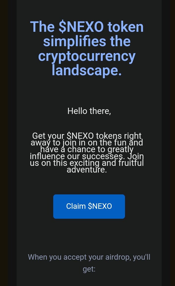 Nexo Airdrop Scam Email Pt2