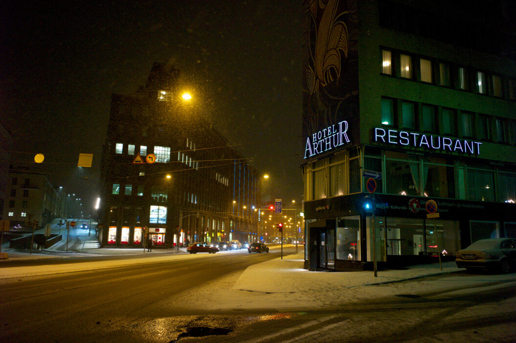 Night street view in winter in Helsinki