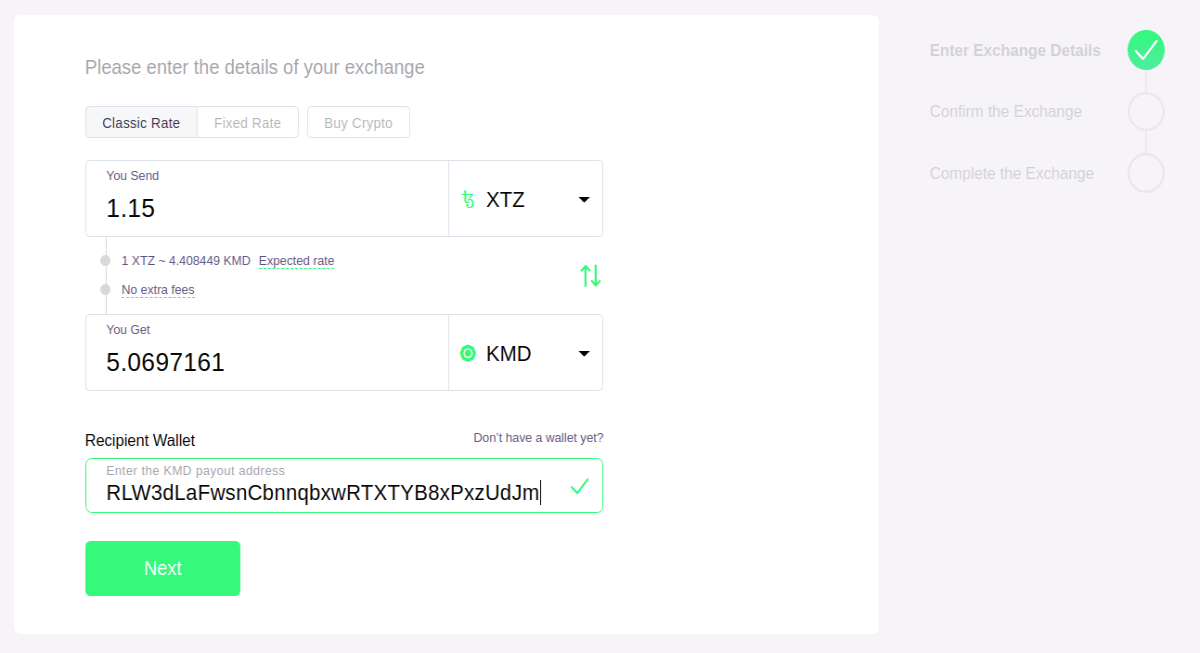 ChangeNOW selecting assets