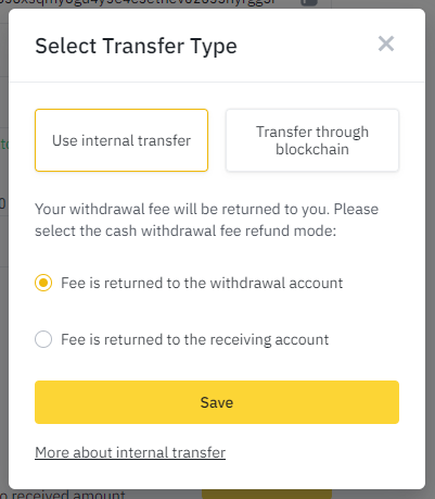 Select Transfer Type on Binance