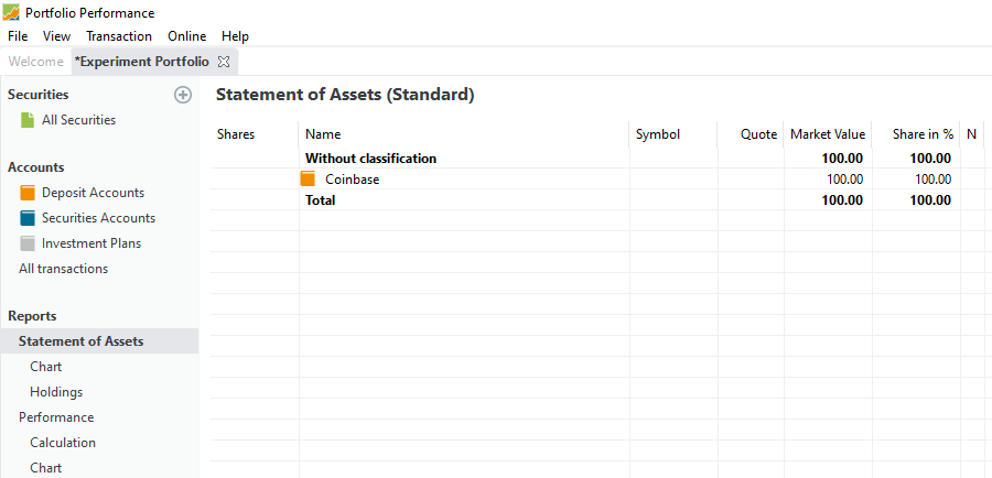 Statement of Assets after deposit