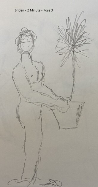 Briden posing with house plant - Pencil sketch