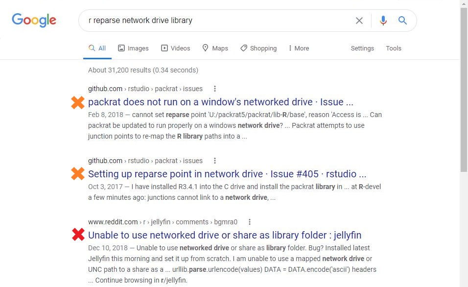 R reparse error Google