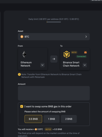 binance bridge with bnb converter