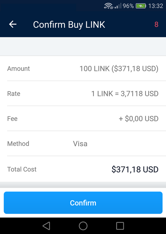 Purchase of 100 Links (Crypto.com app)