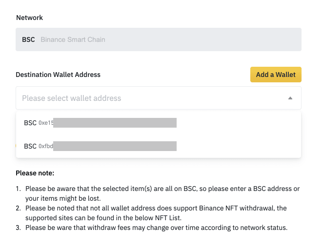 Withdraw NFTs from Binance