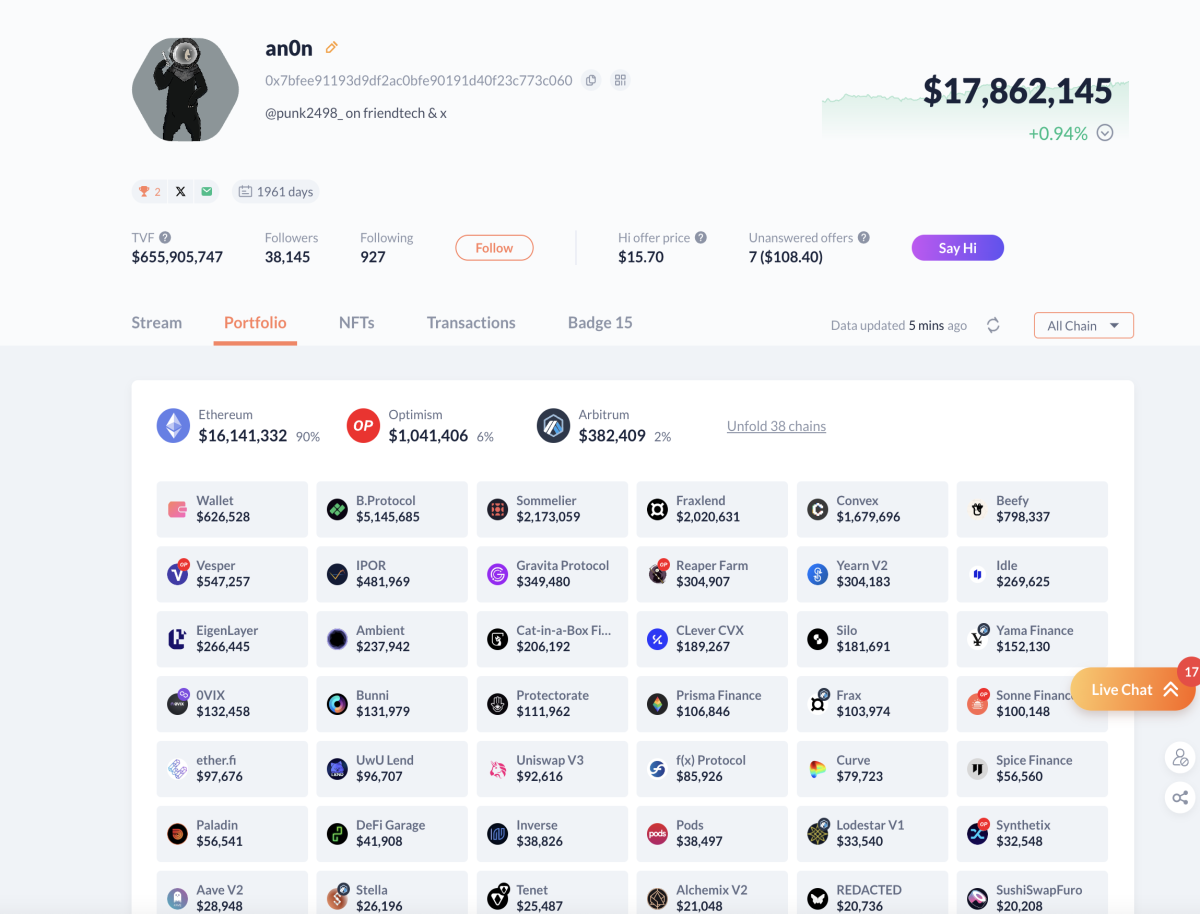 DeBank's portfolio