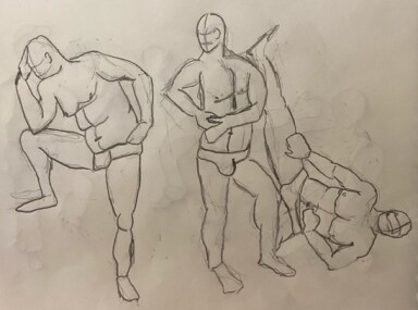 Paul in three poses - 2-minute timed pencil sketches