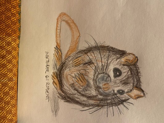 Cute mouse on hind legs - drawing in pencil and colored pencil