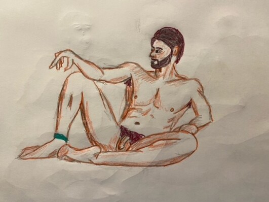 Francesco sitting on the floor - colored pencil