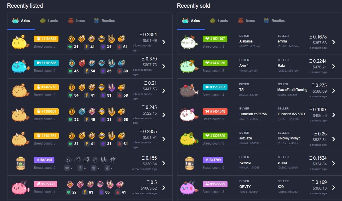 Image via Axie Infinity Marketplace.