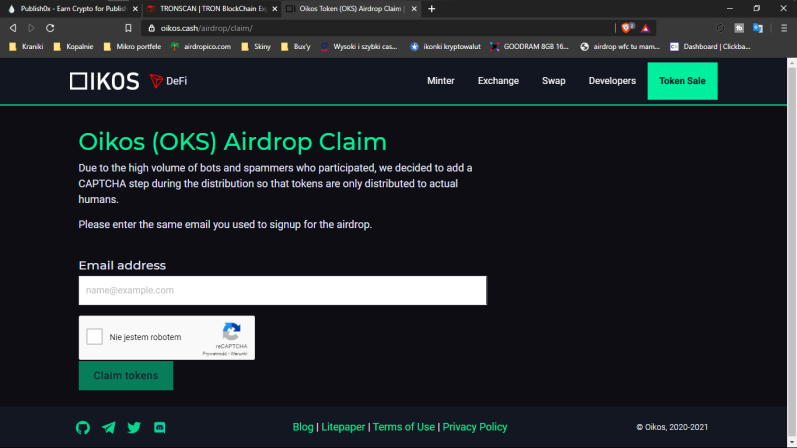 Oikos Airdrop Claim page image