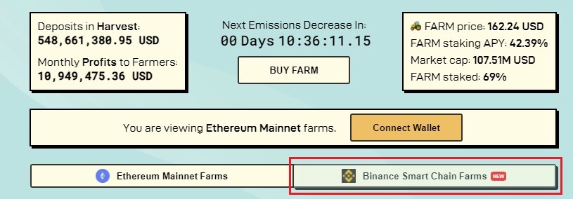 Harvest Finance Binance Smart Chain Farms