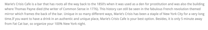 Marie's Crisis Cafe Website Quote