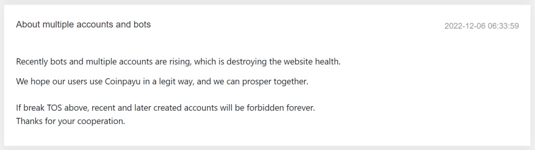 Multiple accounts and bots on CoinPayYou.