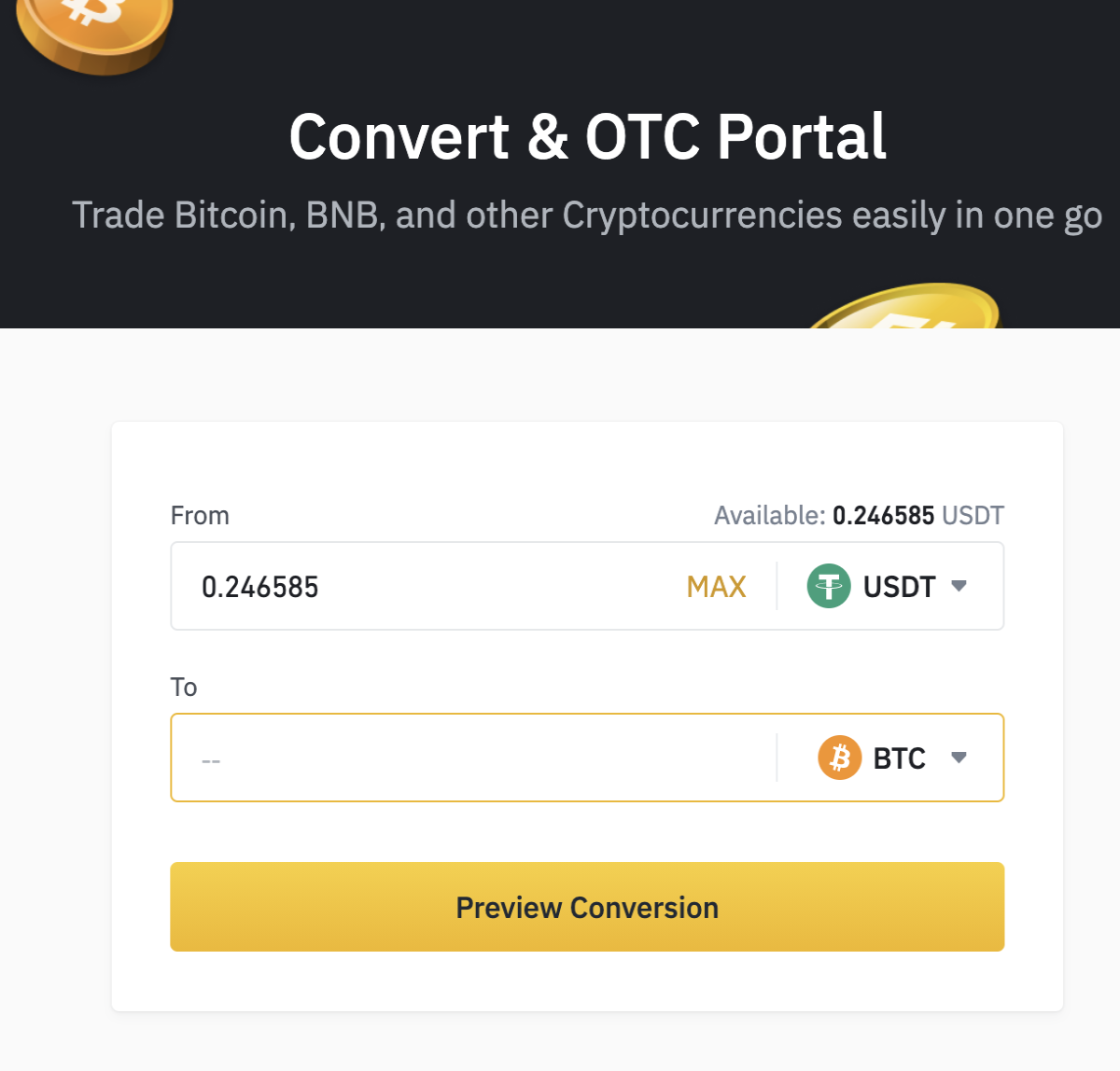 binance convertion