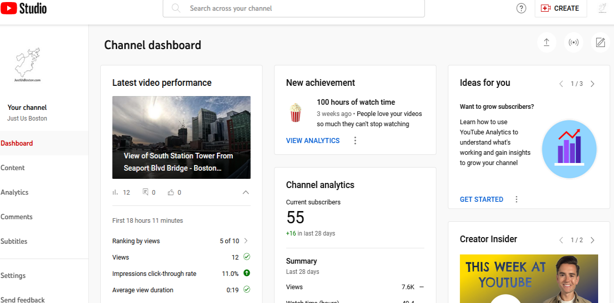 youtube channel dashboard