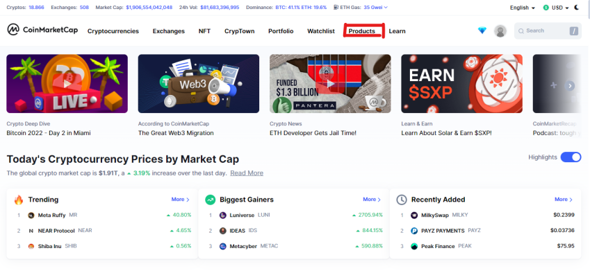 Coinmarketcap products