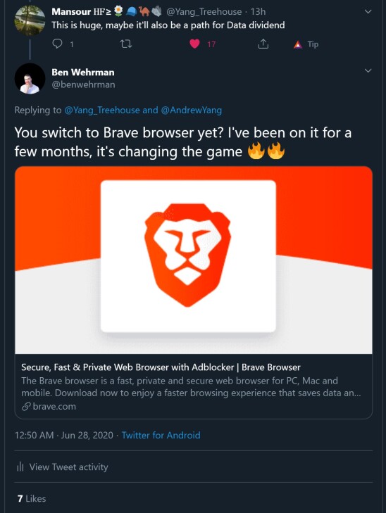 brave browser twitter