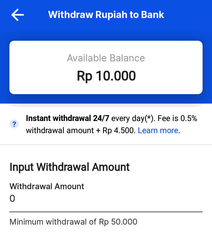 image of Pintu's withdrawal form