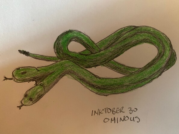 Bicephalous serpent - drawing in pencil and colored pencil