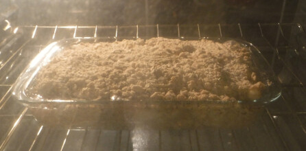 Apple Cinnamon Crumble in Pan in Oven