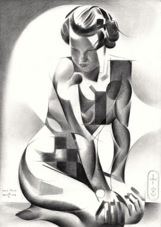 cubist nude graphite pencil drawing