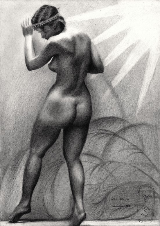 art deco nude graphite pencil drawing