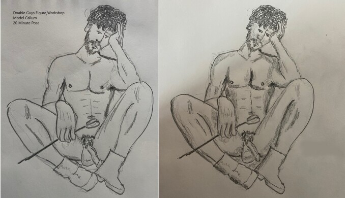 Before and after drawing in pencil - model Callum