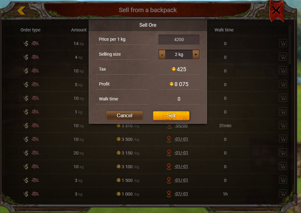 Selling ore
