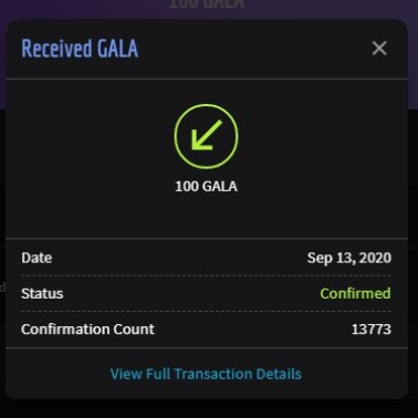 Received Gala Coins