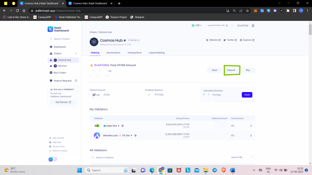Keplr Wallet Dashboard - Cosmos Hub Chain