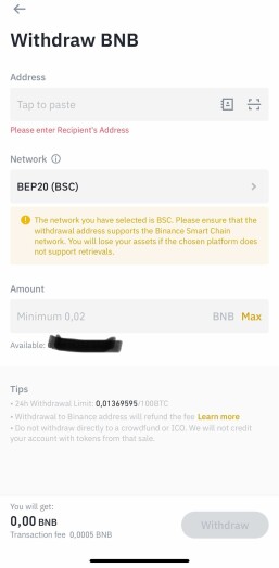 How to withdraw BNB from Binance