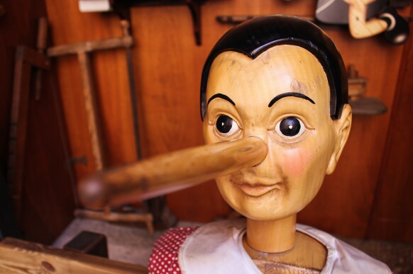 Buratino's nose elongates when he's lying.