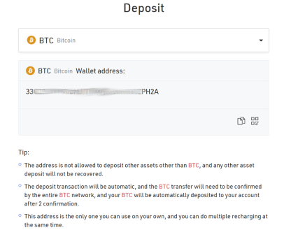Deposit BTC