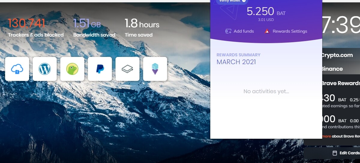 Brave browser home page