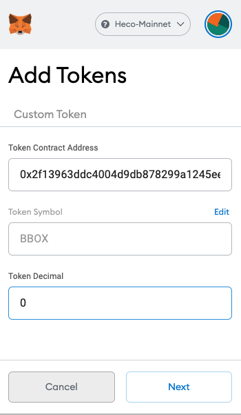 Add BBOX token in Metamask