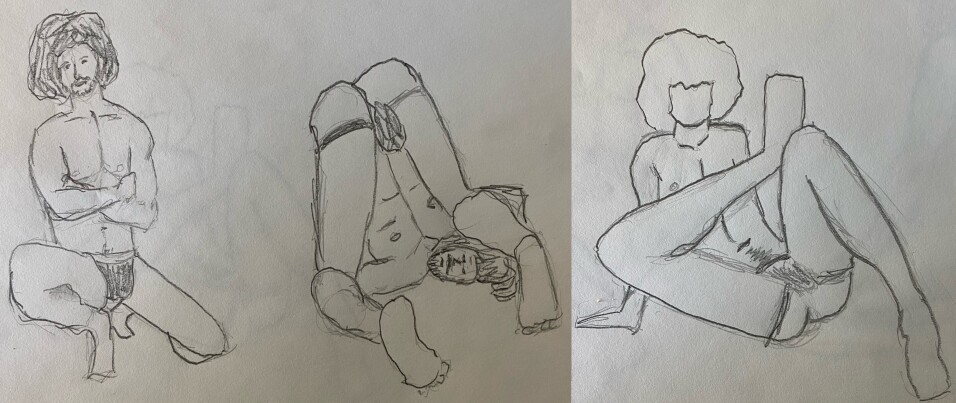 Jerome in three poses - 5 minute timed pencil sketches
