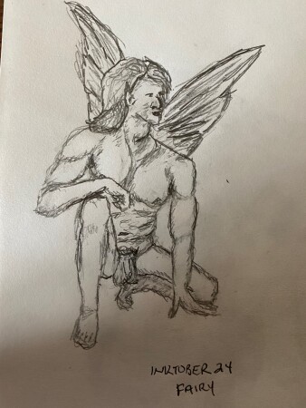 Male fairy crouching - pencil