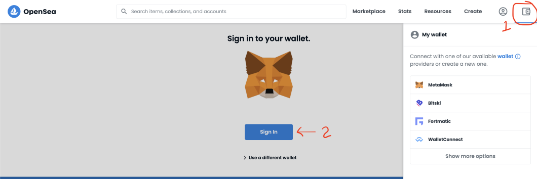 logging in to OpenSea
