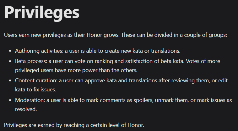 Codewars Privileges