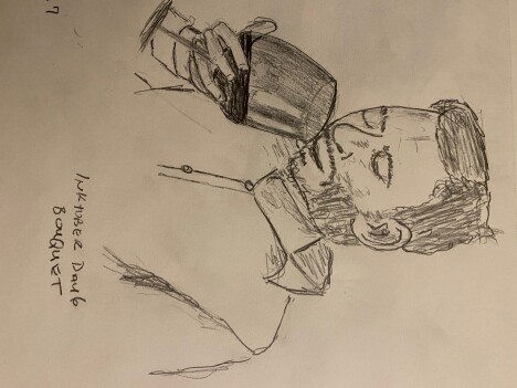 Man sniffing glass of wine - pencil