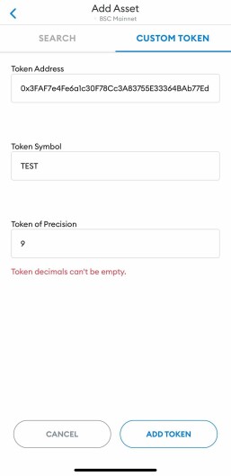 add TEST TOKEN to your Metamask wallet